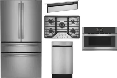 5 Piece Package Includes Refrigerator, Cooktop, Wall Oven, Hood And Dishwasher